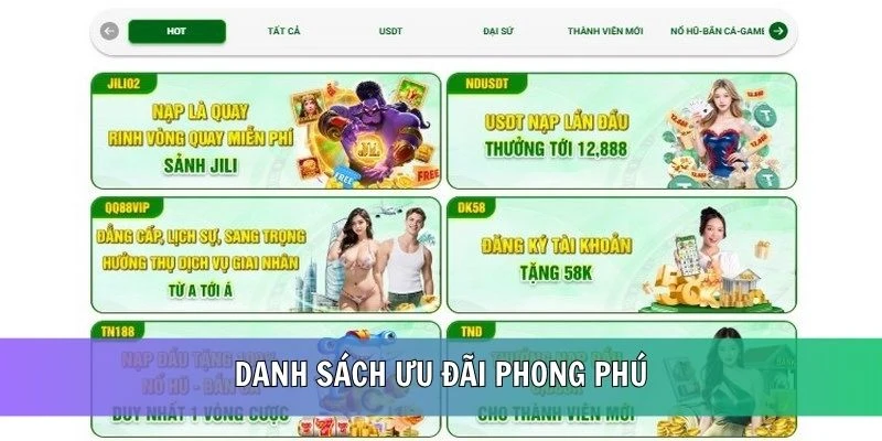 Danh sách ưu đãi phong phú